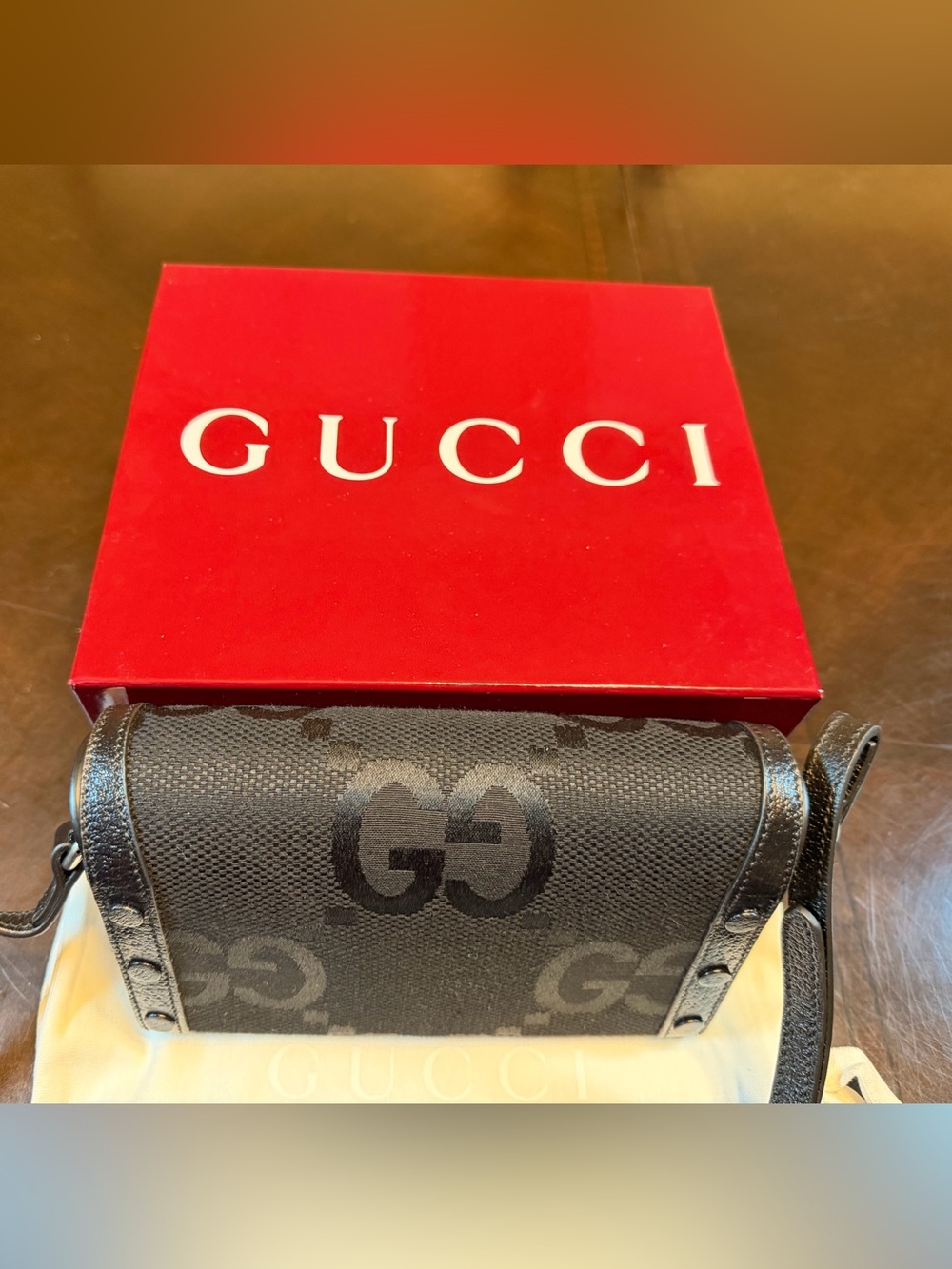 New Authentic Gucci GG Supreme Jumbo Logo Black Crossbody Bag - Picture 8 of 14